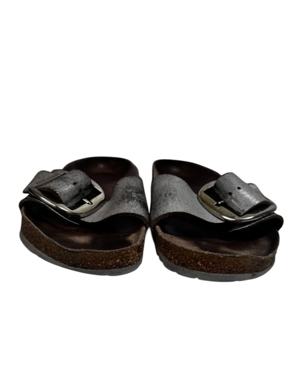 Birkenstock Madrid Big Buckle Leather Metallic Silver 9 Sandals Slides 40 Flats - Picture 7 of 16